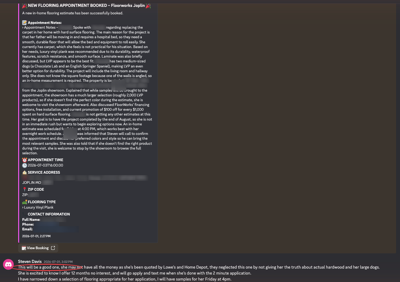 Blurred booking notification 3 from a partner channel