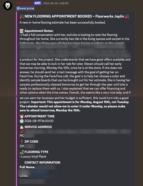 Blurred booking notification 7 from a partner channel