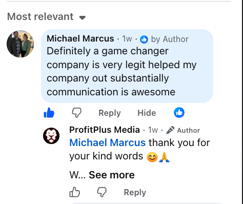 Public Facebook comment from the owner of MC Flooring & Tile